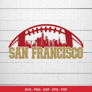 modern minimalist with sports and cityscape elements 49ers player SVG featuring football outline for Cricut and Silhouette