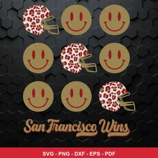 modern cartoon with a playful pattern focus 49ers helmet SVG expressing victory celebration for Cricut and Silhouette