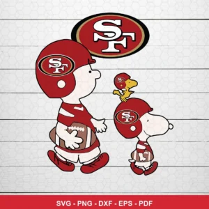 cartoon style featuring Peanuts characters with NFL team branding 49ers player SVG for Cricut and Silhouette