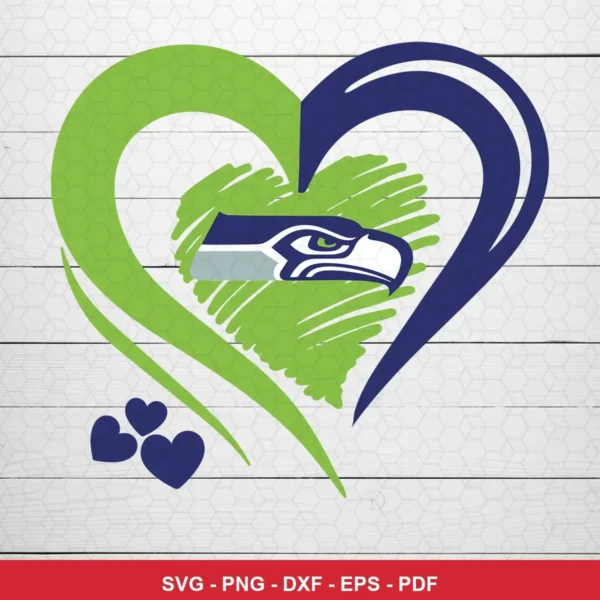 modern, minimalist, and clean with a stylized heart shape incorporating team colors and logo Seahawks logo SVG