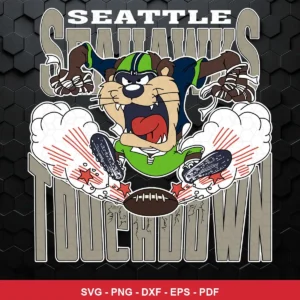 cartoon, bold, modern sports mascot style Seahawks SVG expressing excitement and celebration for Cricut and Silhouette