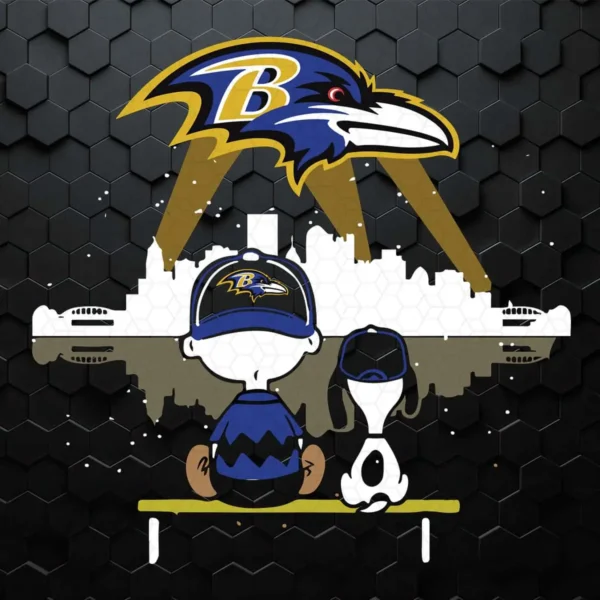 Baltimore Ravens Snoopy And Peanut SVG - City Skyline Edition