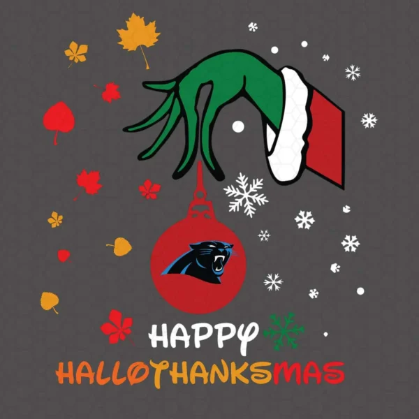Happy Halloween Thanksgiving Christmas Grinch Carolina Panthers SVG