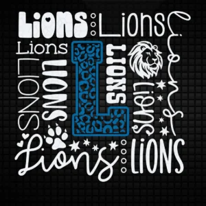 modern with a playful twist, incorporating bold typography and a mix of textures Lions retro SVG design showing excitement and pride for Cricut and Silhouette cutting machines
