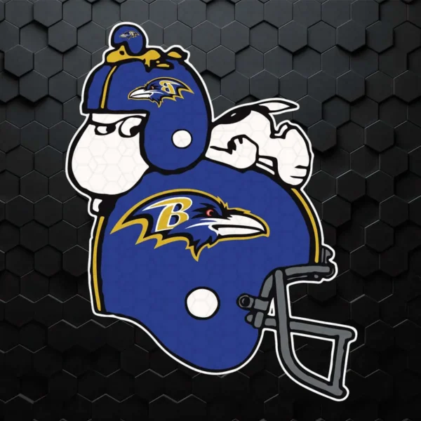 noopy And Woodstock Resting On Baltimore Ravens Helmet SVG