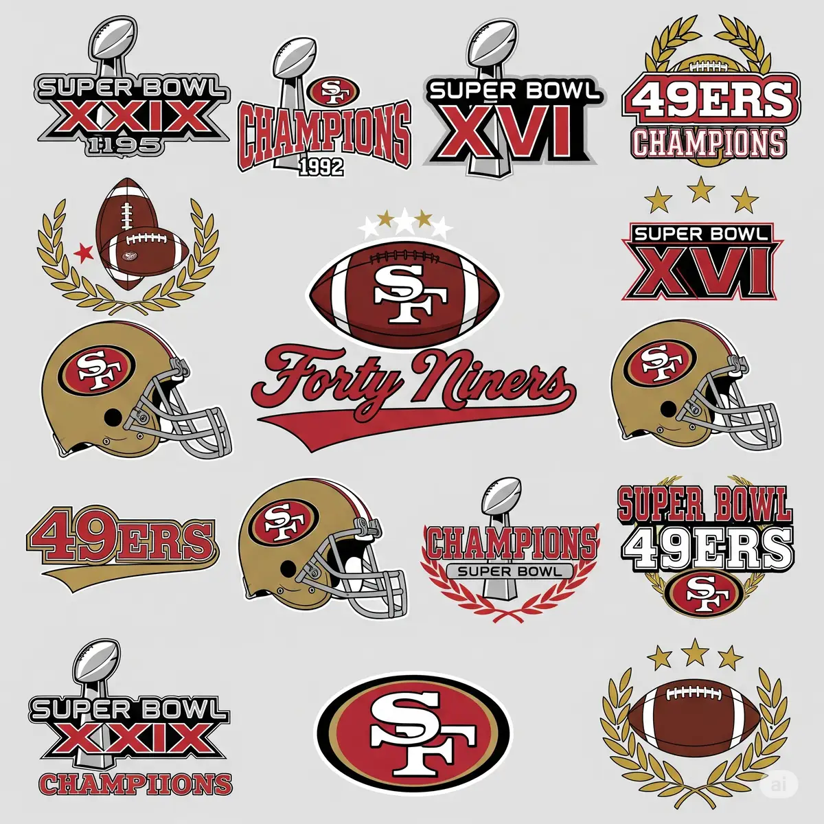 San Francisco 49ers championship SVG collection featuring Super Bowl logos and vintage designs for Cricut projects