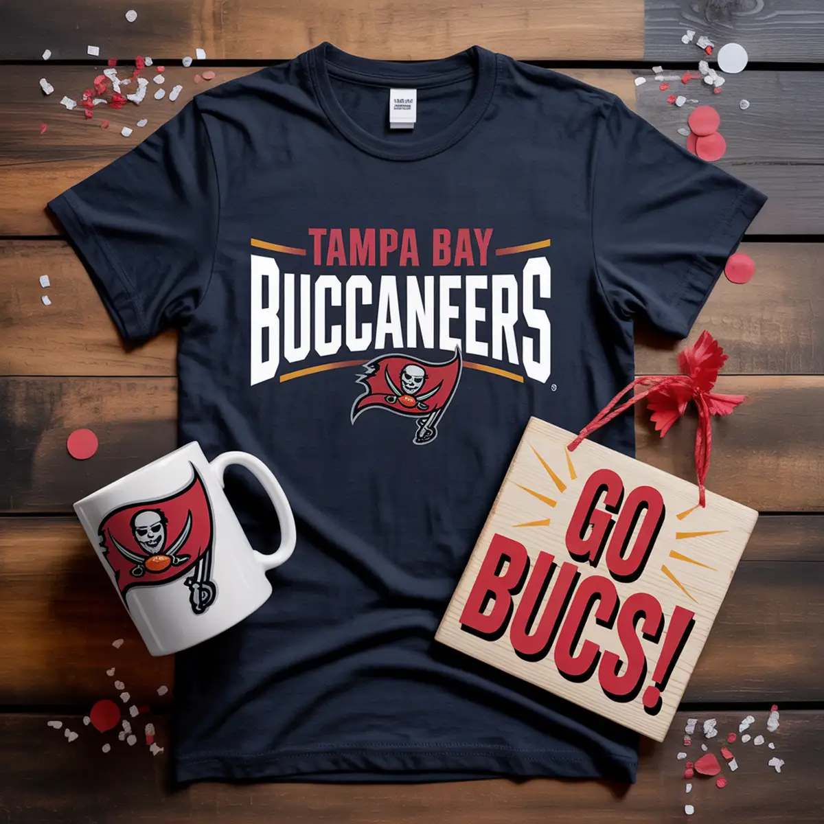 Custom Tampa Bay Buccaneers crafts made with SVG files including shirts, mugs and decor