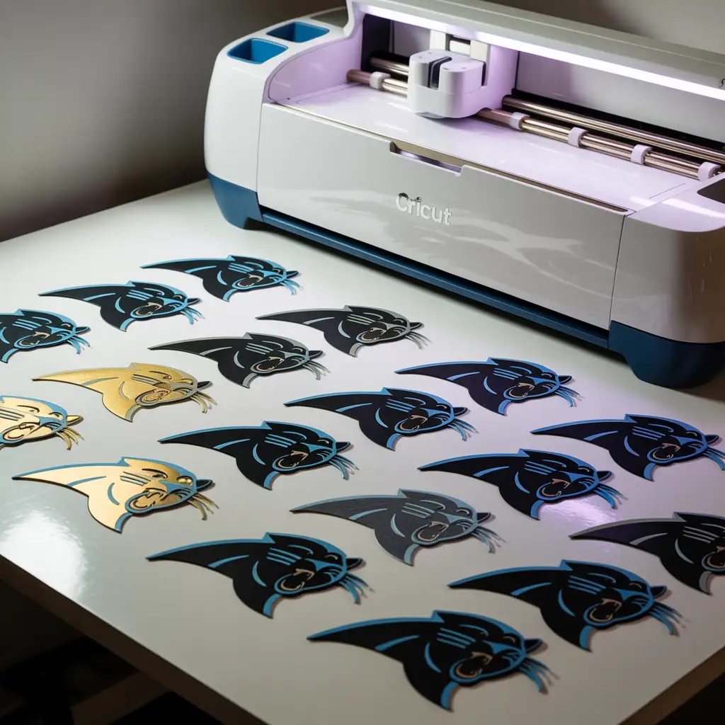 Carolina Panthers SVG logo collection featuring panther head, helmet, and wordmark designs for Cricut projects