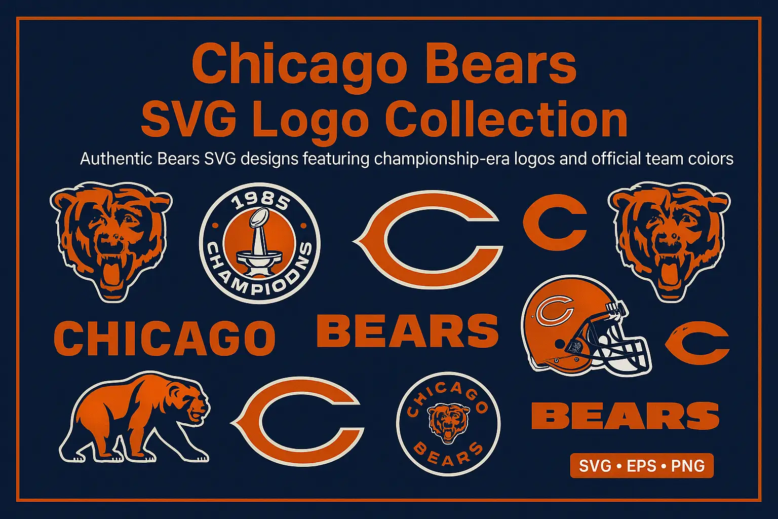 Chicago Bears SVG logo collection featuring vintage 1985 Super Bowl and modern official team designs