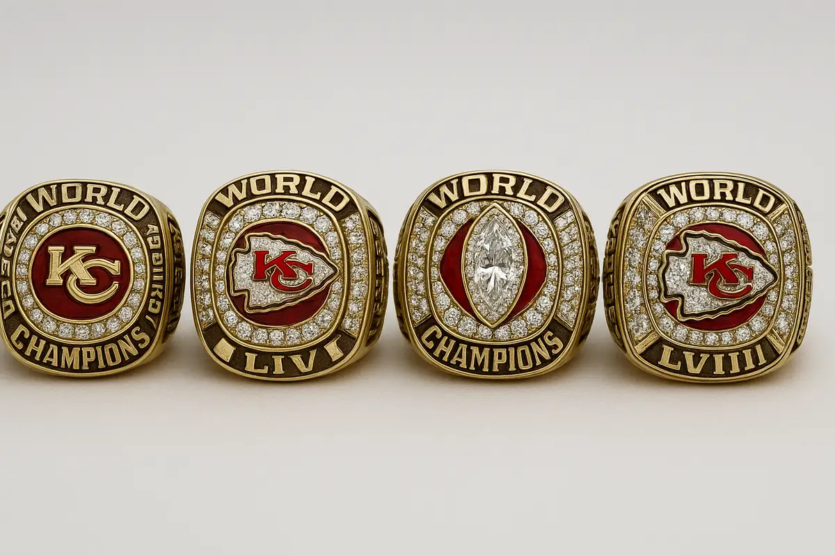 Kansas City Chiefs 4 Super Bowl rings SVG design with championship details