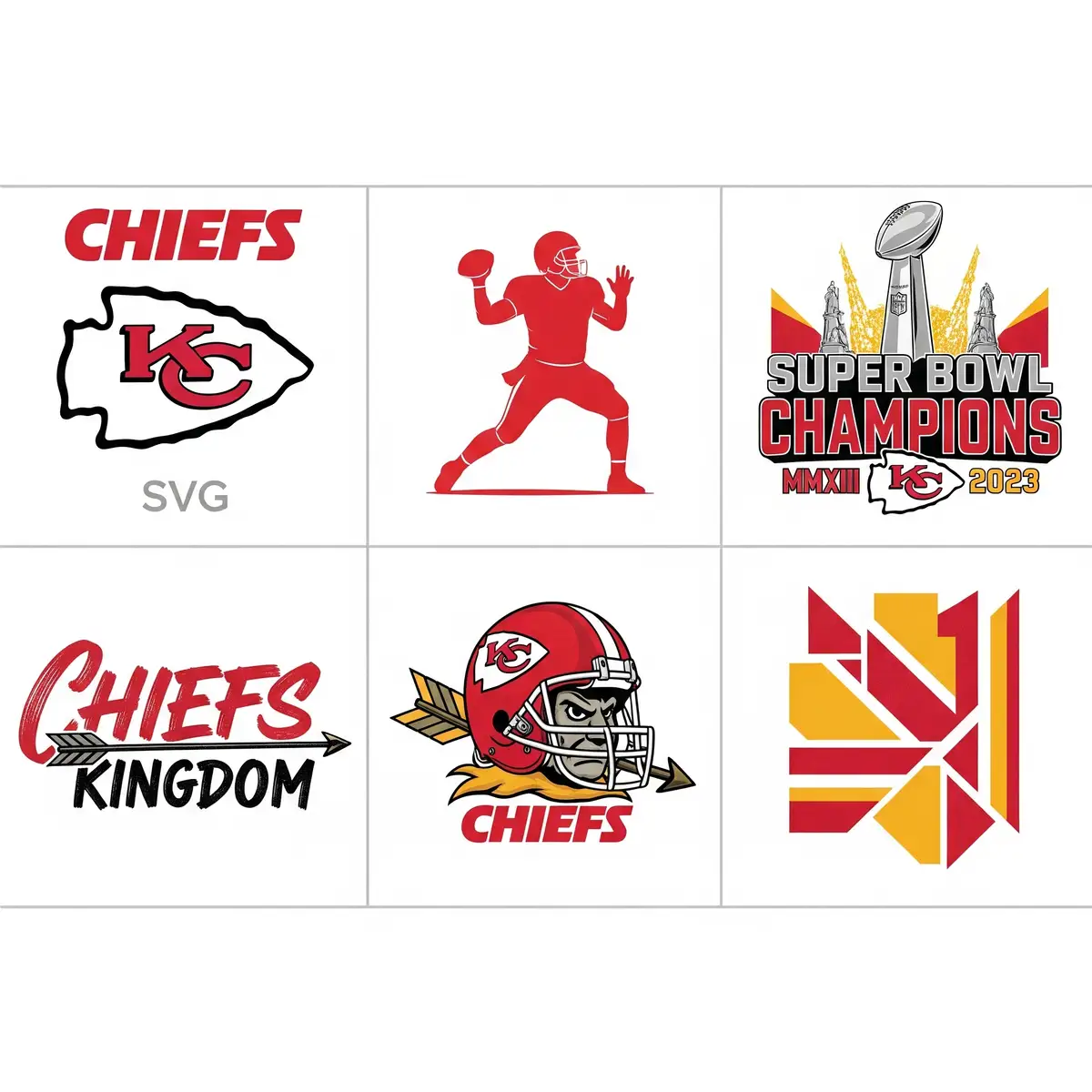 Kansas City Chiefs SVG design variety, from vintage logos to modern championship themes.