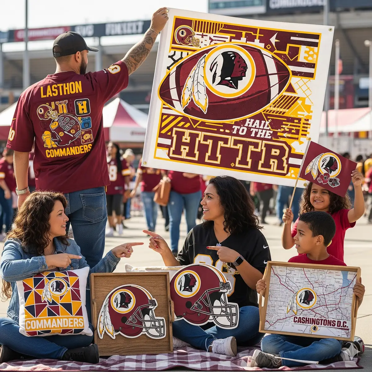 Washington Commanders fans showcasing custom SVG creations including jerseys, banners, and home decor projects