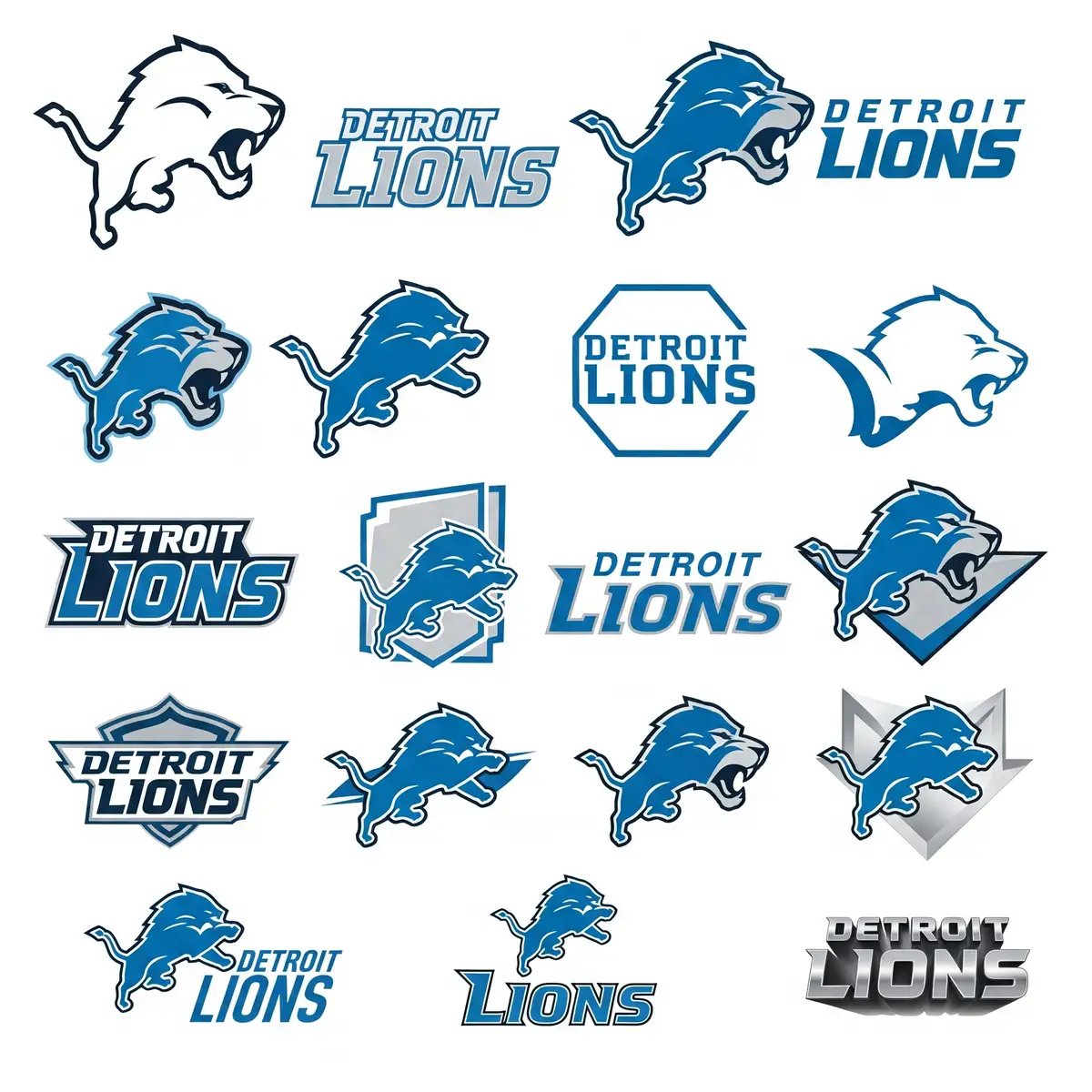 Detroit Lions SVG logo collection displaying various team design styles and vector formats