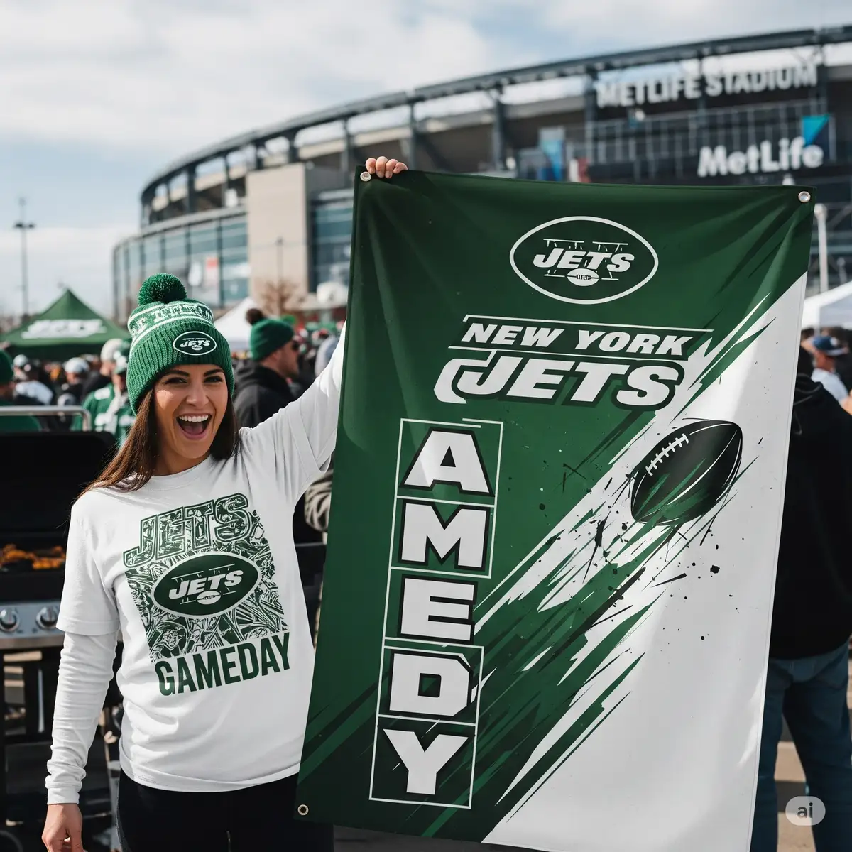 Custom New York Jets t-shirt and gameday banner created with SVG files showing authentic team colors