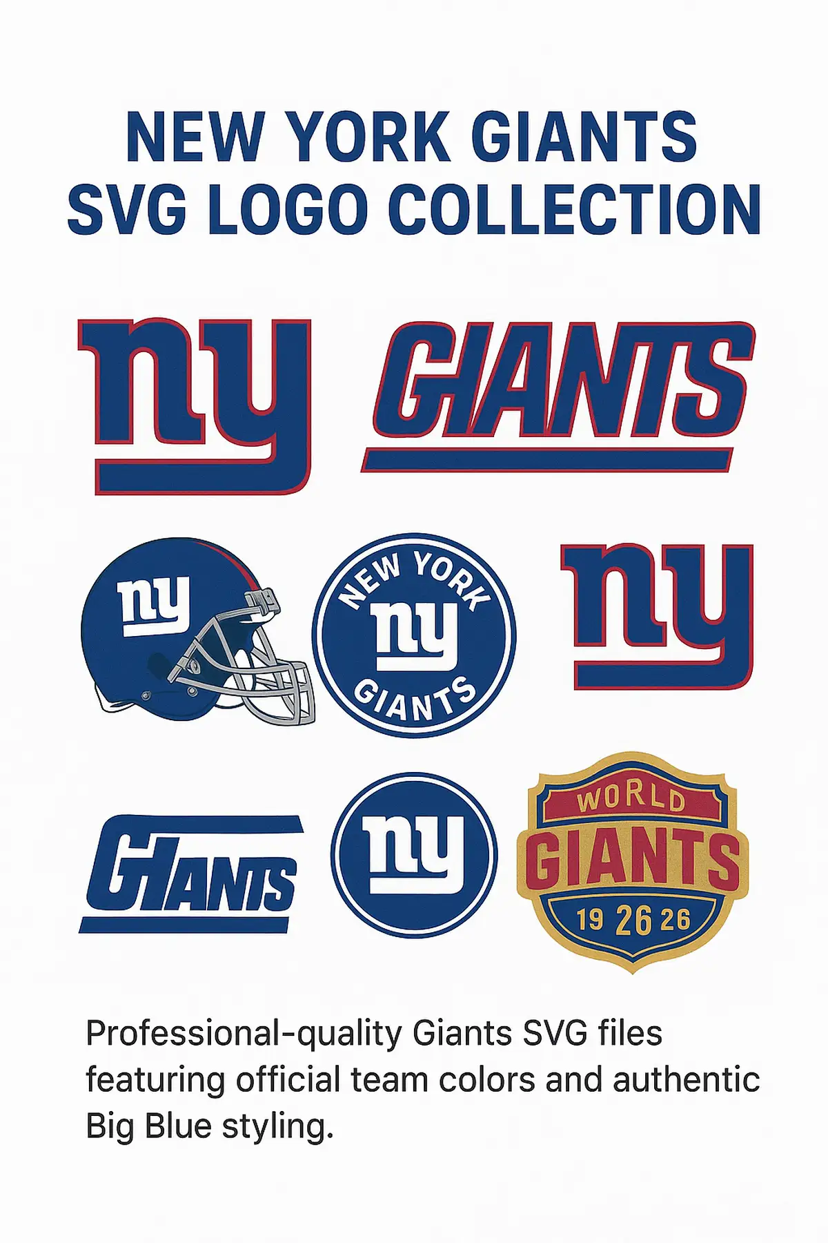New York Giants official SVG logo collection featuring Big Blue designs for Cricut and Silhouette cutting machines