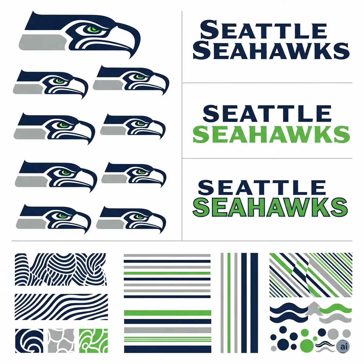 Seattle Seahawks team colors demonstrated across various SVG design applications