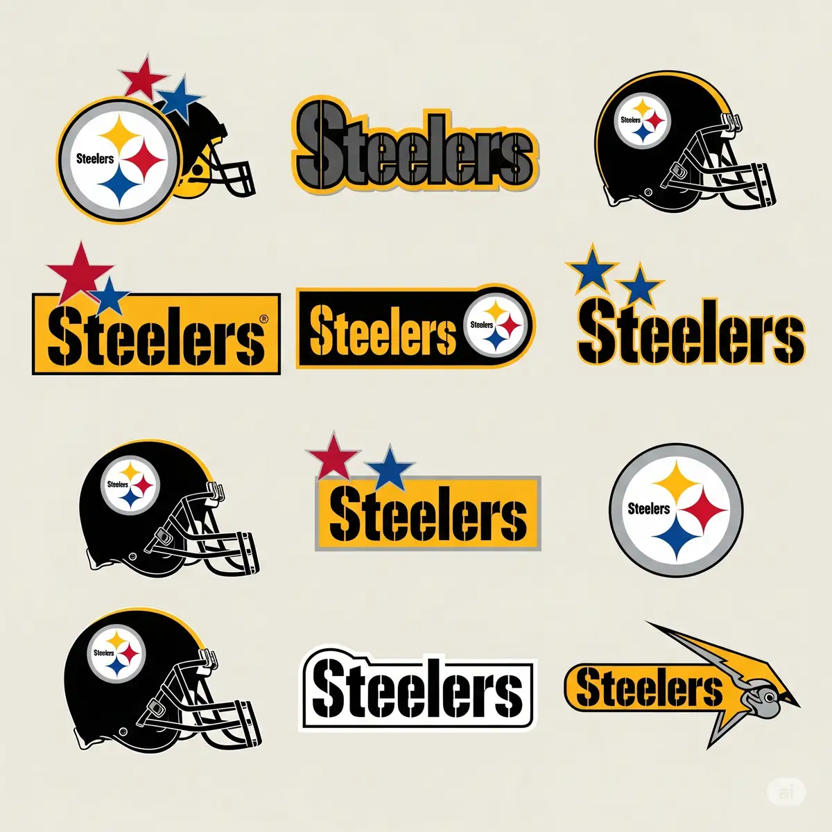 Pittsburgh Steelers SVG logo collection showing vintage and modern design variations in official team colors