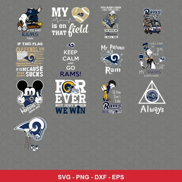 cartoon Rams player SVG expressing team pride featuring rams logo for Cricut and Silhouette