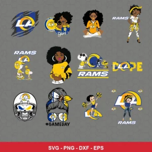 modern cartoon Rams player SVG expressing team pride featuring team logo for Cricut and Silhouette