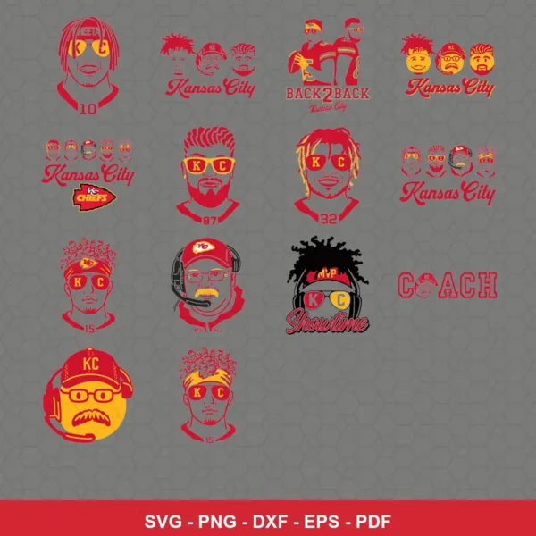 modern cartoon Chiefs player SVG expressing team pride featuring player numbers for Cricut and Silhouette