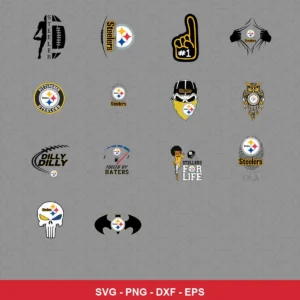 modern cartoon Steelers player SVG expressing team pride featuring steelers logo for Cricut and Silhouette