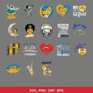 modern cartoon Chargers player SVG expressing team pride featuring chargers logo for Cricut and Silhouette