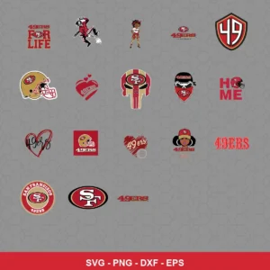 modern cartoon 49ers player SVG expressing team pride featuring 49ers logo for Cricut and Silhouette