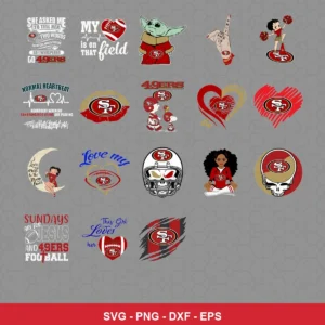 modern cartoon 49ers player SVG expressing team pride featuring 49ers logo for Cricut and Silhouette