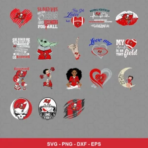 modern cartoon Buccaneers player SVG expressing team pride featuring hearts for Cricut and Silhouette