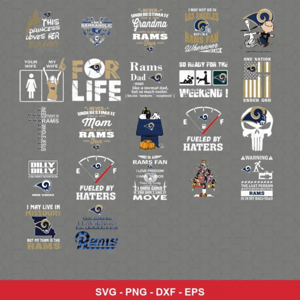 modern cartoon Rams player SVG expressing team pride featuring rams logo for Cricut and Silhouette