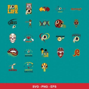 modern cartoon Commanders player SVG expressing team pride featuring team logos for Cricut and Silhouette