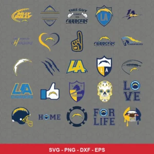 modern cartoon Chargers player SVG expressing team pride featuring chargers logo for Cricut and Silhouette