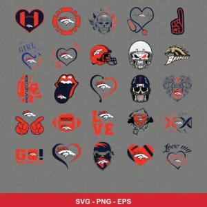 modern cartoon Broncos player SVG expressing team pride featuring hearts for Cricut and Silhouette