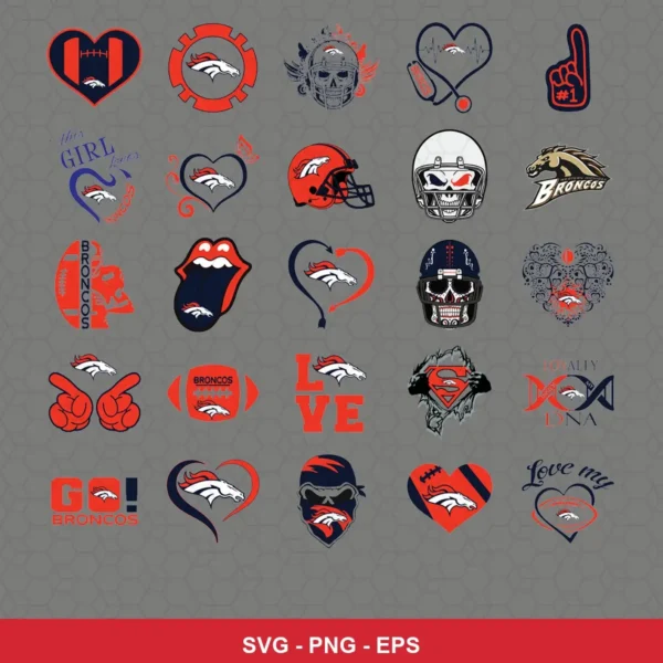 modern cartoon Broncos player SVG expressing team pride featuring hearts for Cricut and Silhouette
