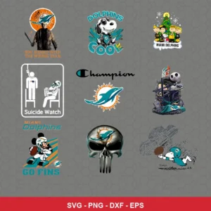 cartoon Dolphins player SVG expressing team pride featuring dolphins logo for Cricut and Silhouette