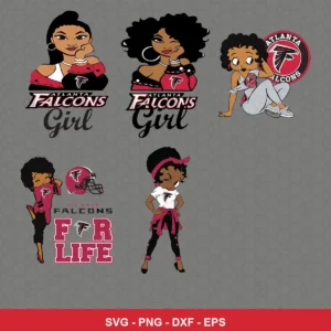 cartoon Falcons player SVG expressing team pride featuring female characters for Cricut and Silhouette
