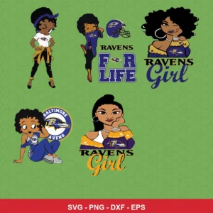 cartoon Ravens player SVG expressing team pride featuring female characters for Cricut and Silhouette