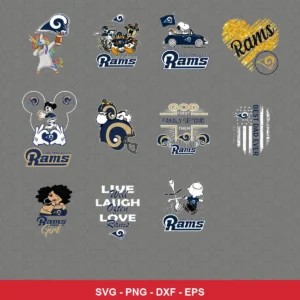 modern cartoon Rams player SVG expressing team pride featuring rams logo for Cricut and Silhouette
