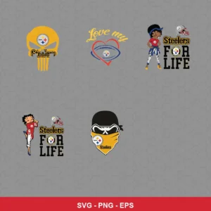 modern cartoon Steelers player SVG expressing team pride featuring steelers logo for Cricut and Silhouette