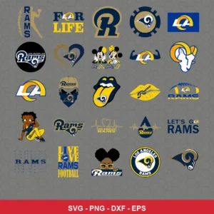 modern cartoon Rams player SVG expressing team pride featuring rams logo for Cricut and Silhouette