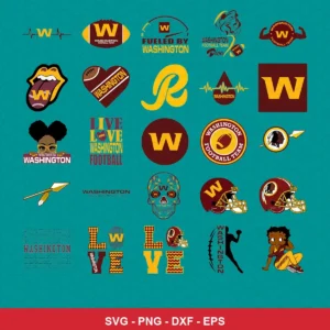 modern cartoon Commanders player SVG expressing team pride featuring team logos for Cricut and Silhouette
