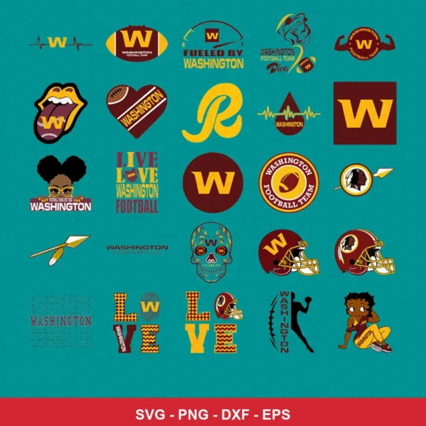 modern cartoon Commanders player SVG expressing team pride featuring team logos for Cricut and Silhouette
