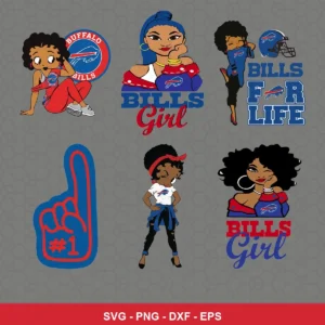 cartoon Bills player SVG expressing team pride featuring female characters for Cricut and Silhouette