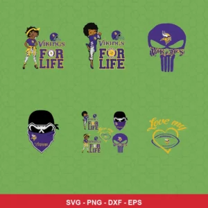 cartoon Vikings player SVG expressing team pride featuring vikings logo for Cricut and Silhouette
