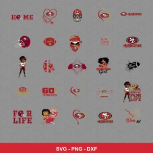 modern cartoon 49ers player SVG expressing team pride featuring 49ers logo for Cricut and Silhouette