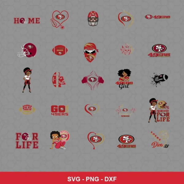 modern cartoon 49ers player SVG expressing team pride featuring 49ers logo for Cricut and Silhouette