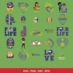 cartoon Vikings player SVG expressing team pride featuring vikings logo for Cricut and Silhouette