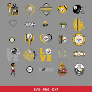 modern cartoon Steelers player SVG expressing team pride featuring steelers logo for Cricut and Silhouette