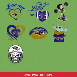 cartoon Ravens player SVG expressing team pride featuring ravens logo for Cricut and Silhouette
