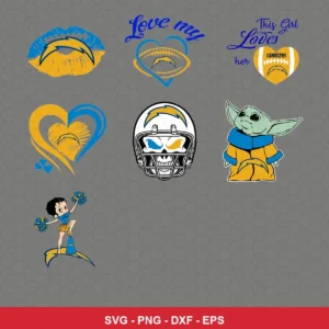 cartoon Chargers player SVG expressing team pride featuring chargers logo for Cricut and Silhouette